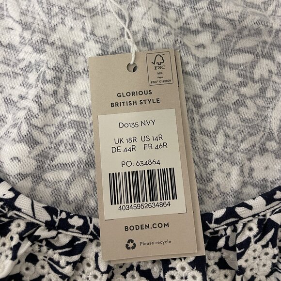 Boden Womens Maxi Dress Size 14 Navy Blue White Floral Trim Lace D0135 NWT - Picture 5 of 14